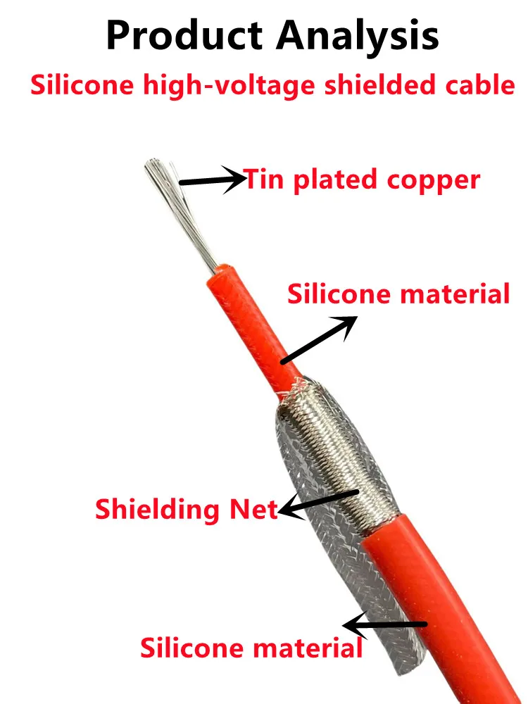 10 30 50 60 100KV high voltage shielded cable wire 4 square 15 13awg AC/DC AC/DC AGG silicone soft high voltage wire test cable