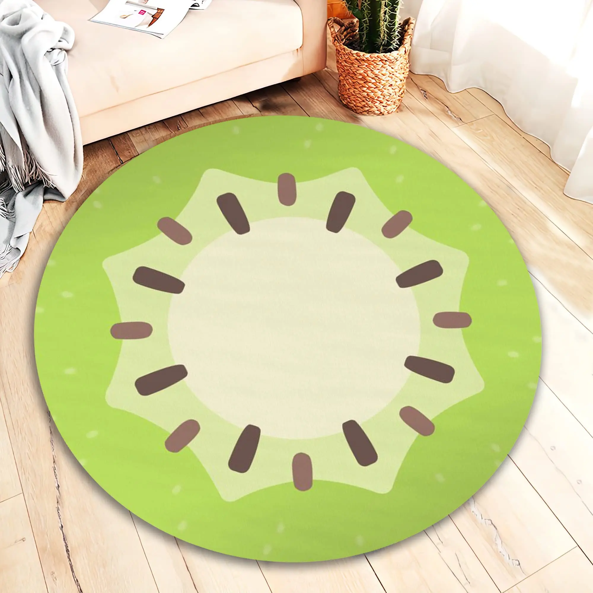 

Cute Kiwi Fruit Rug Cool and Fresh Home Decor for Kitchen Kids Room Bathroom Bedroom Non Slip Machine Washable Round Area Rug