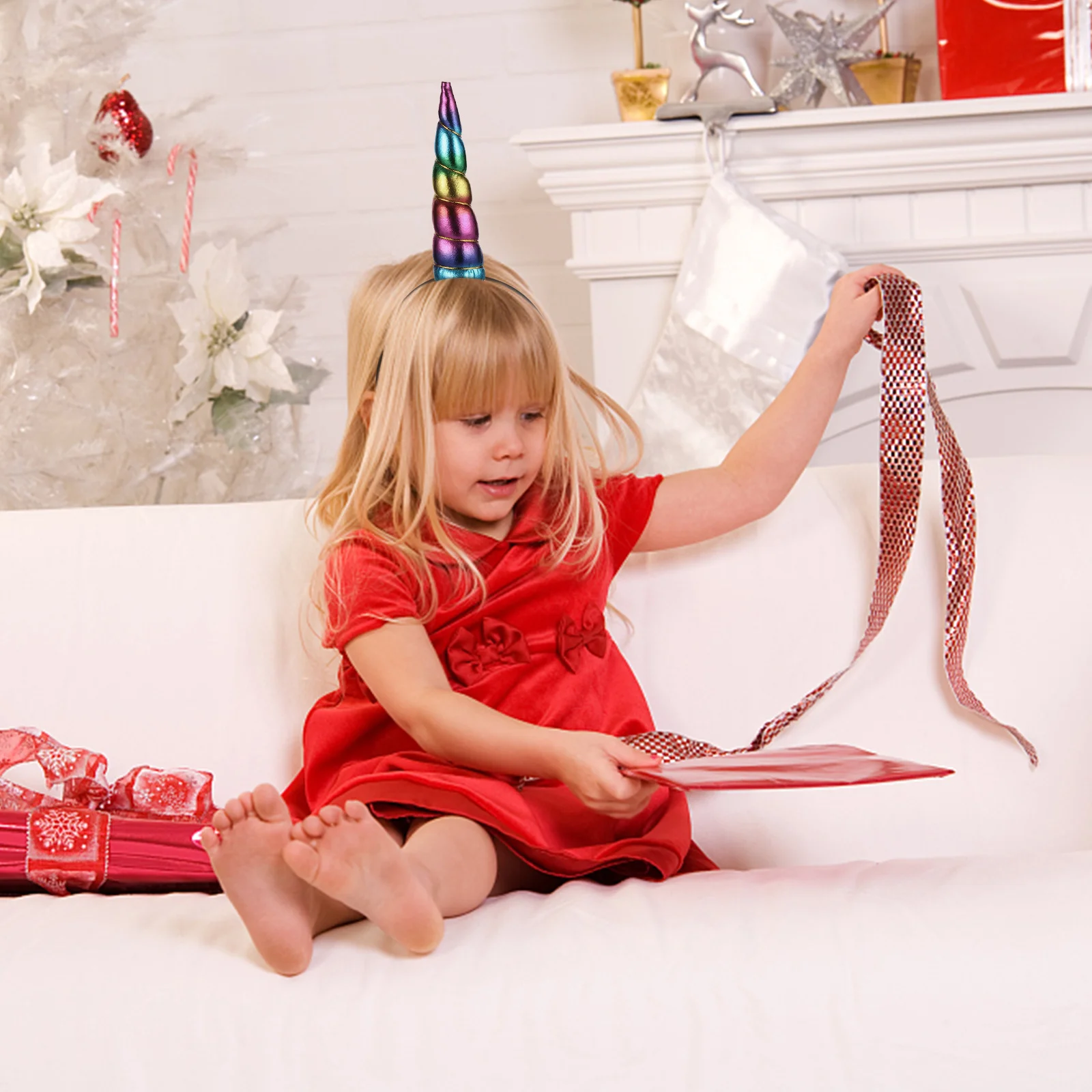 

12Pcs Rainbow Hairband Children Christmas Headwear Fun Party Kids Hair Hoop Safe Environmentally Friendly Design