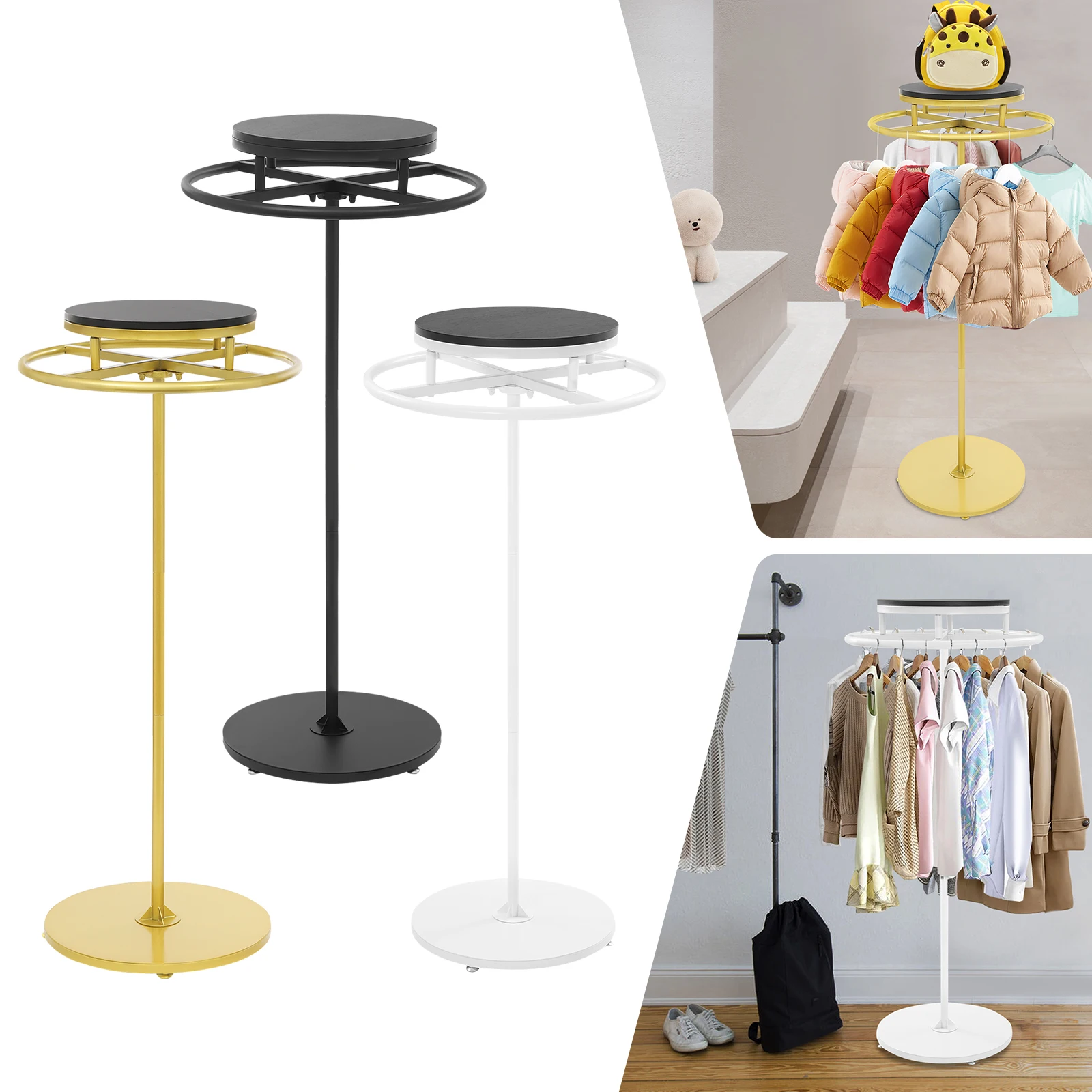Round Clothing Rack Clothes Display Rack 360° Rotation Garment Rack for Home, Clothing Stores, Boutiques White/Black/Gold