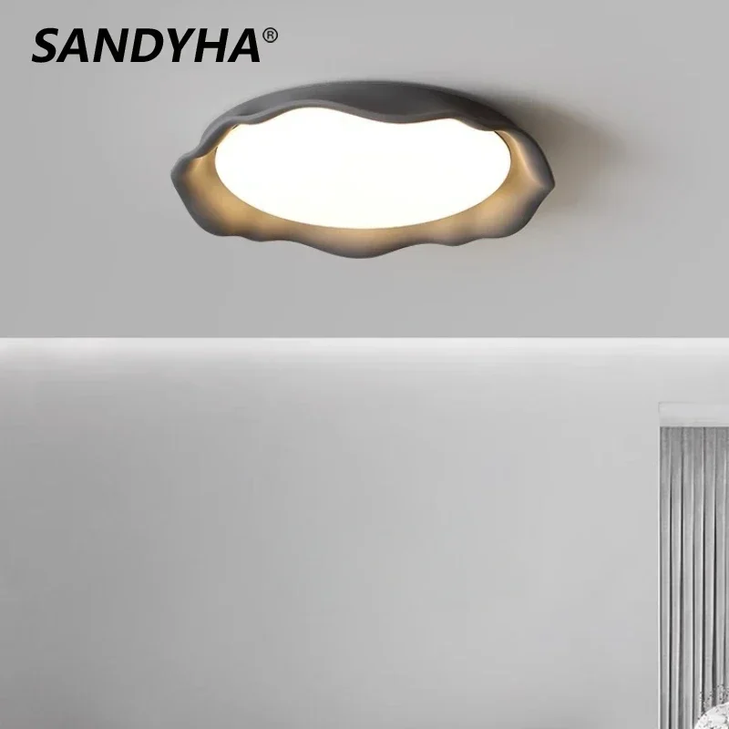 

SANDYHA Elegant Circular LED Ceiling Light Fixtures for Modern Bedroom Living Room Stylish Decor with Cement Finish