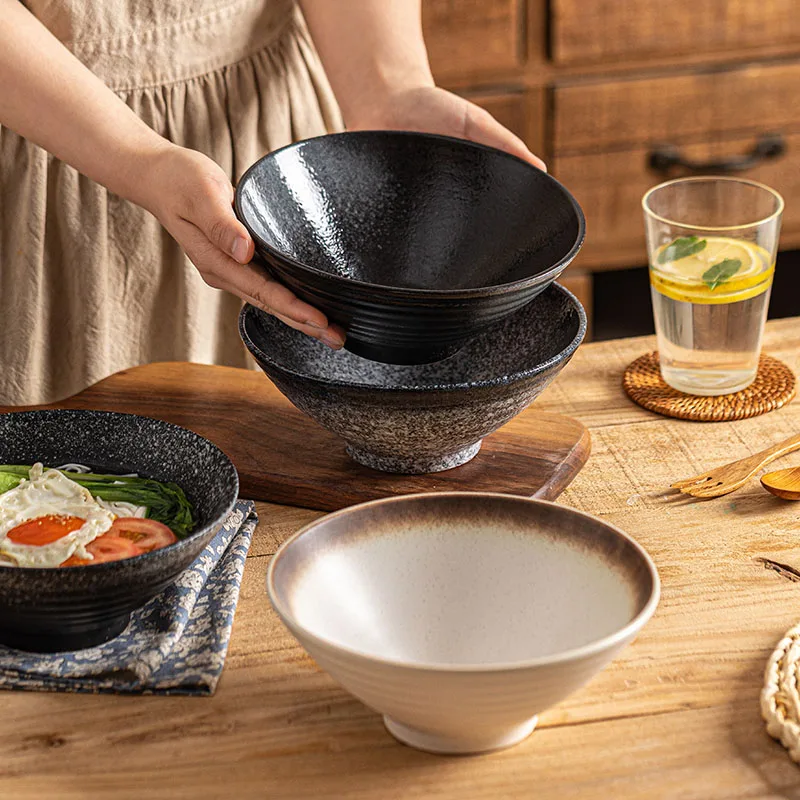 8 inch Ceramic Japanese Ramen Bowls, 30oz Large Noodle Soup Bowl for Udon, Vietnamese Pho - Soup Bowl with Unglazed Bottom