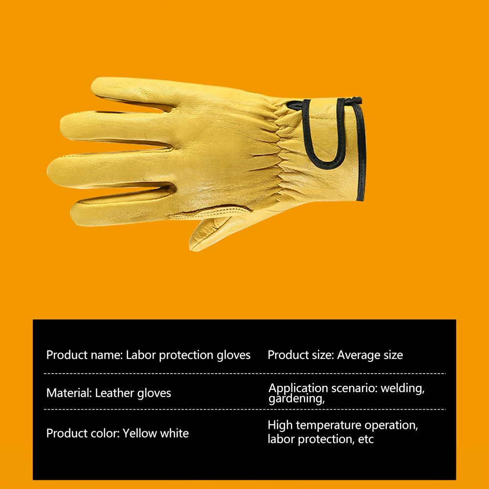 Work Gloves Leather Workers Work Welding Safety Protection Garden Sports Motorcycle Driver Wear-resistant Gloves Average Code