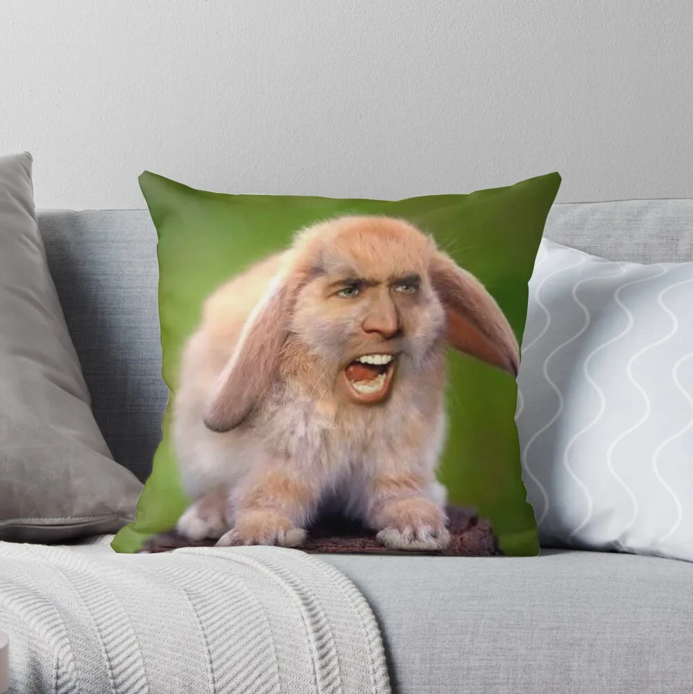 

Nicolas Cage Bunny Photoshop Throw Pillow Couch pillows Plaid sofa