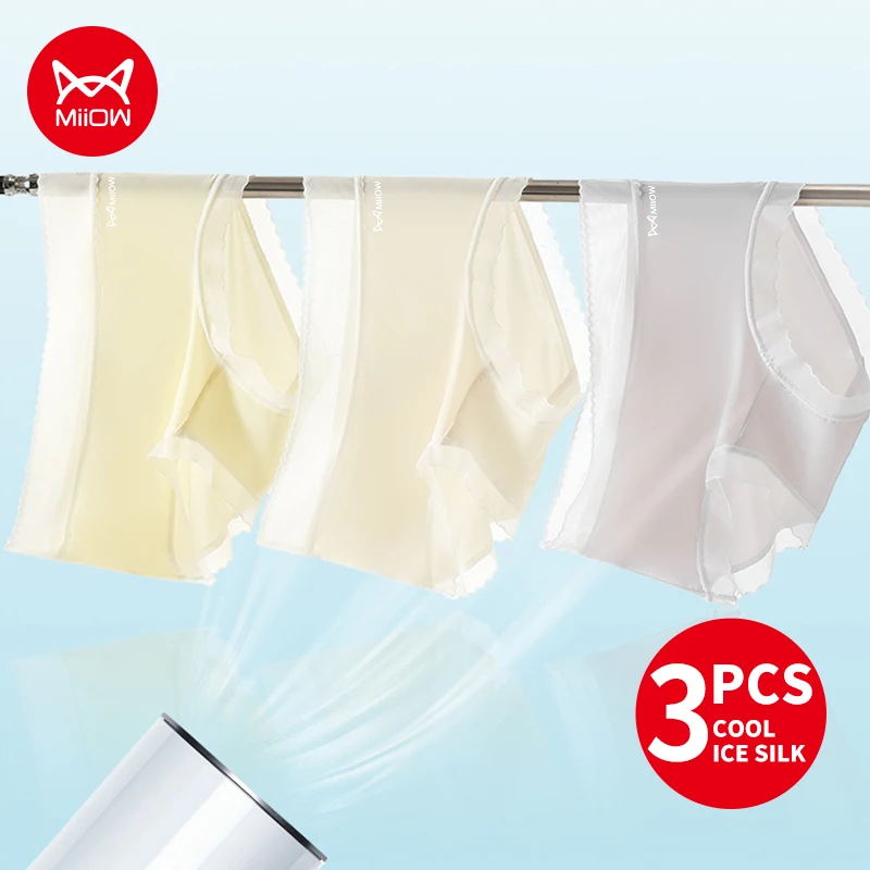 MiiOW 3Pcs Korean Fresh Style Women's Underwear Lace Quick Drying Woman Comfortable Panties Female Ice Silk Breathable Briefs