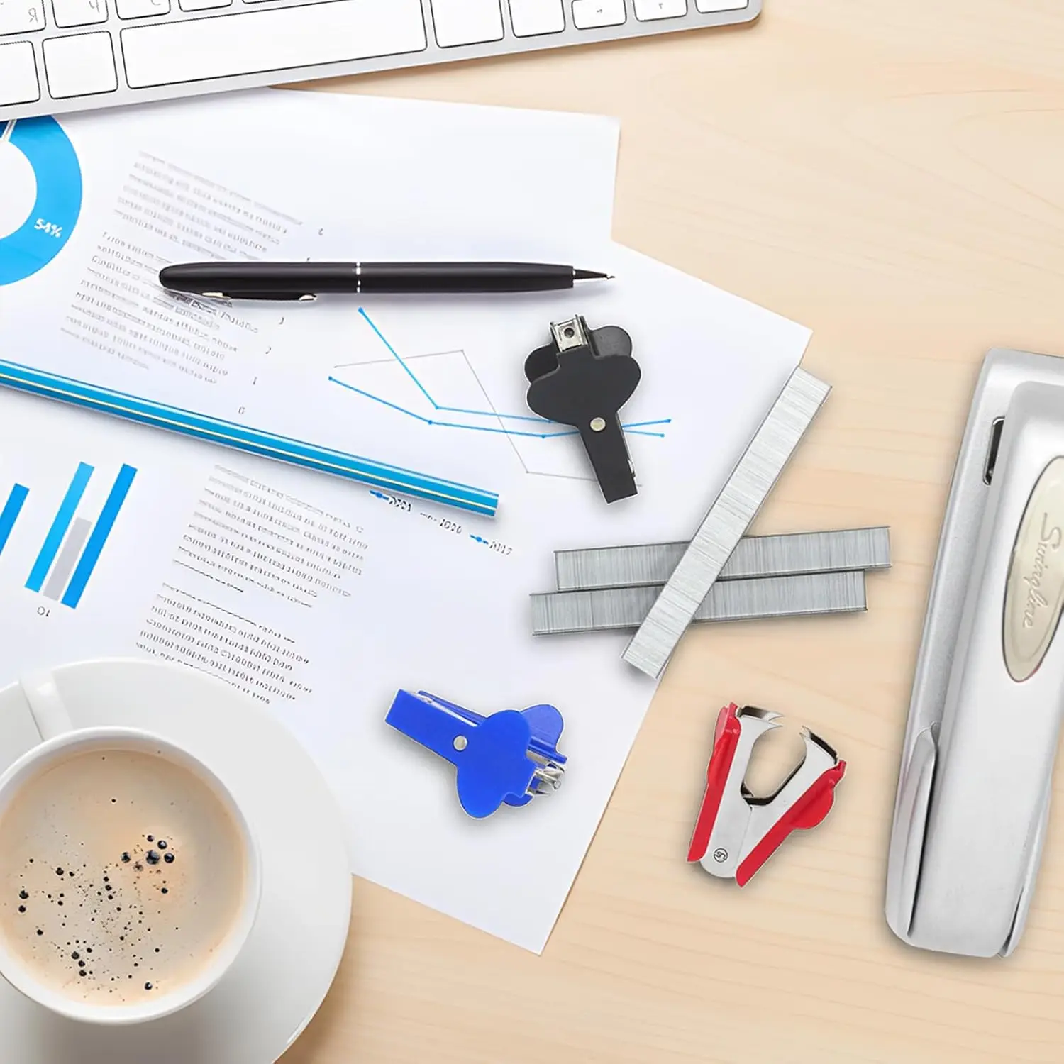 دباسة مدمجة من الفولاذ المقاوم للصدأ مع مزيل للتيلة، مريحة لسهولة التدبيس، لوازم مكتبية متينة للاستخدام المنزلي والعمل #3