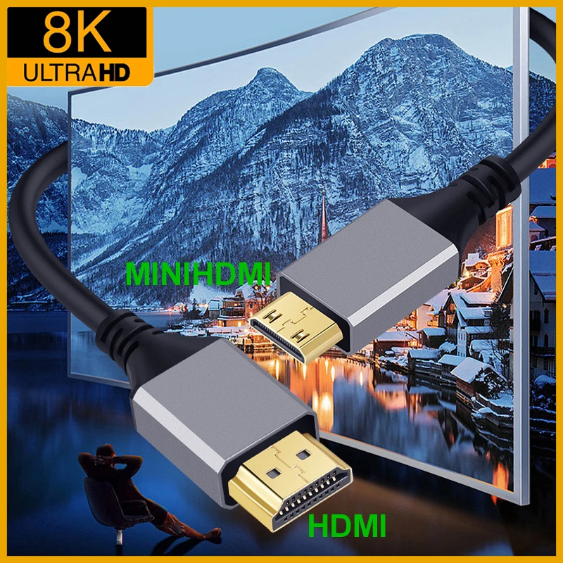 Mini HDMI 2.1 Thin Cable Male to HDMI 8K@60Hz 4K@120Hz 48Gbps Ultra HDR for Camera Laptop HDTV, 0.5/1/1.5/2/3/5M