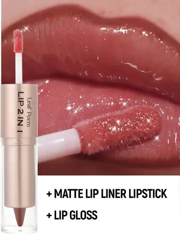 2IN1 Tapered Gradient Lipliner Pen Nude Brown Mirror Glass Lip Gloss Matte Lip Liner Waterproof Lip Contour Non Stick Makeup