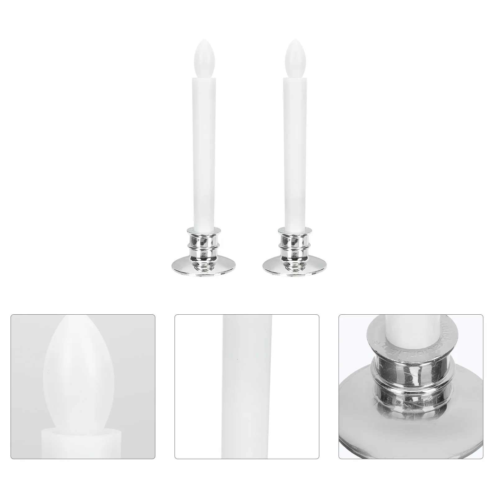 2 Pcs Lights Electronic Led Candles Pp Realistic Flickering Flame Decor Silver Decorative Pillar Flameless