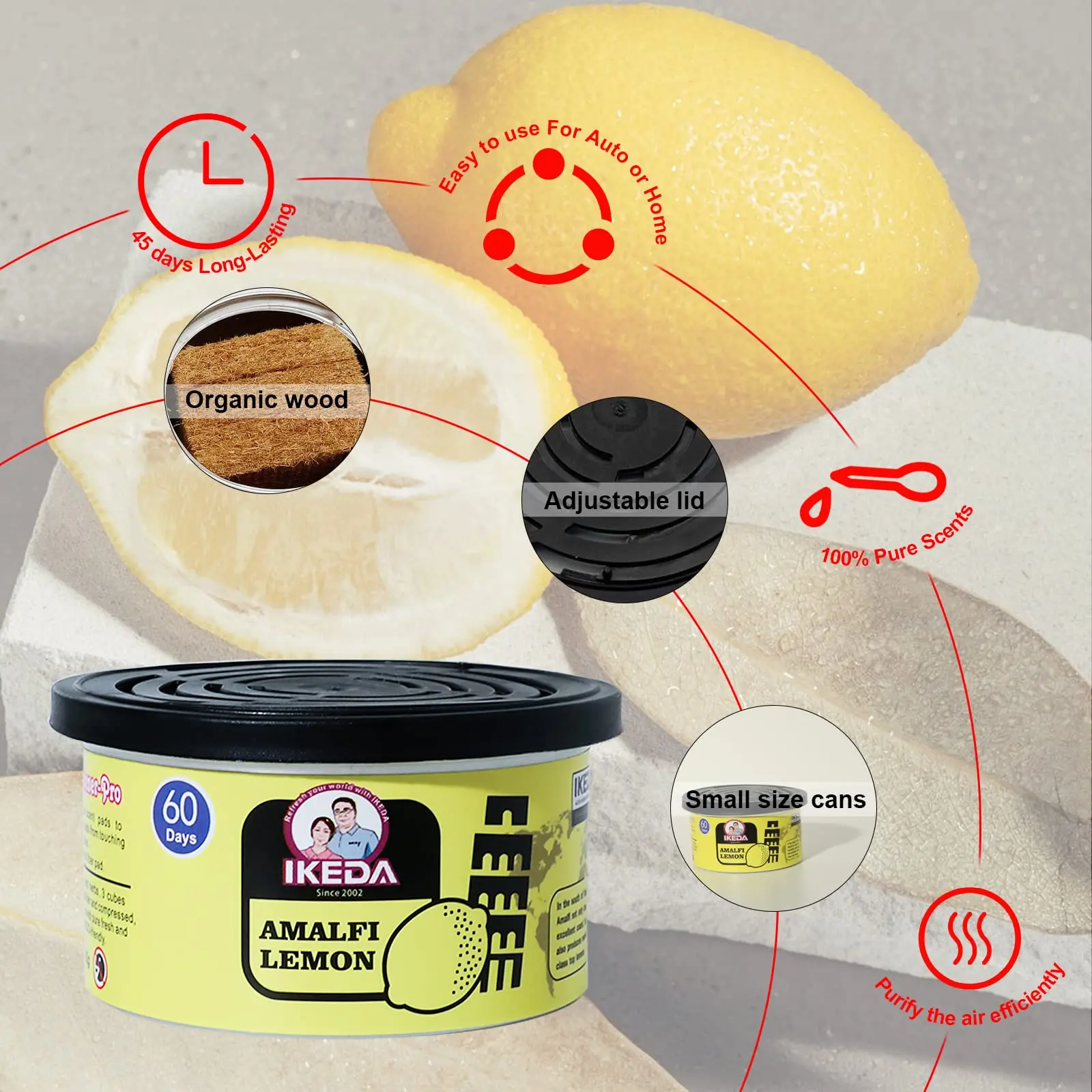 Car Air Fresheners: Lemon Scent | Organic Cans | Odor Eliminator Essential | Long-Lasting | Strong Fragrance | For Home Closet