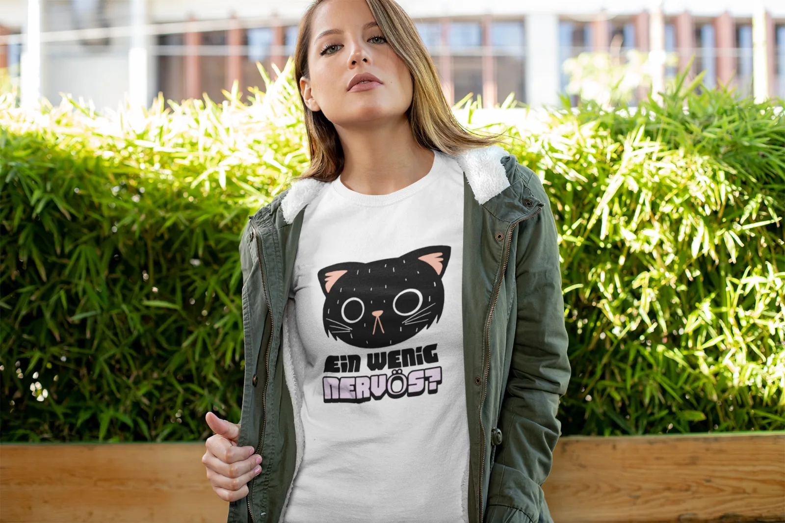 Organic Women's Oversize Funny Cat Saying A Little Nervous Cat Pet T-Shirt-