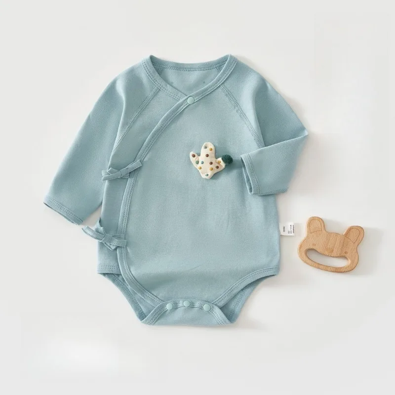 

Spring Autumn New Newborn Baby Cotton Long Sleeved Solid Color Slanted Collar Bag Fart Jacket Jumpsuit for 0-1 Boys Girls Romper