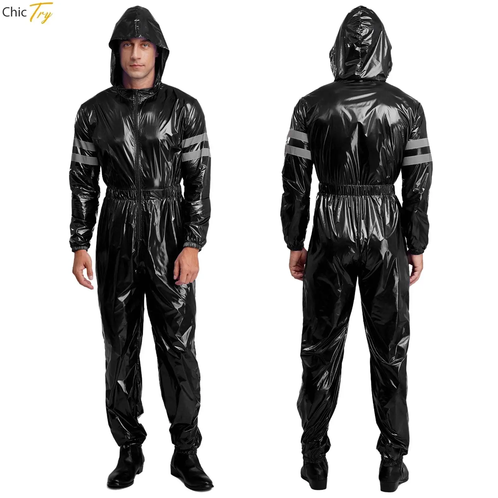 

Мужские комбинезоны со светоотражающими полосками, комбинезон, комбинезон для мастерской, пылезащитный комбинезон с капюшоном, унисекс, униформа для механика