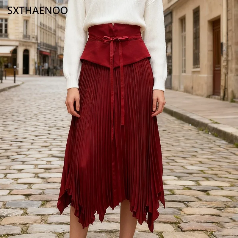 

Элегантная юбка в французском стиле с завышенной талией и завязками, новинка, из смесового полиэстера и хлопка, длинная, А-силуэт, модель 2026 года