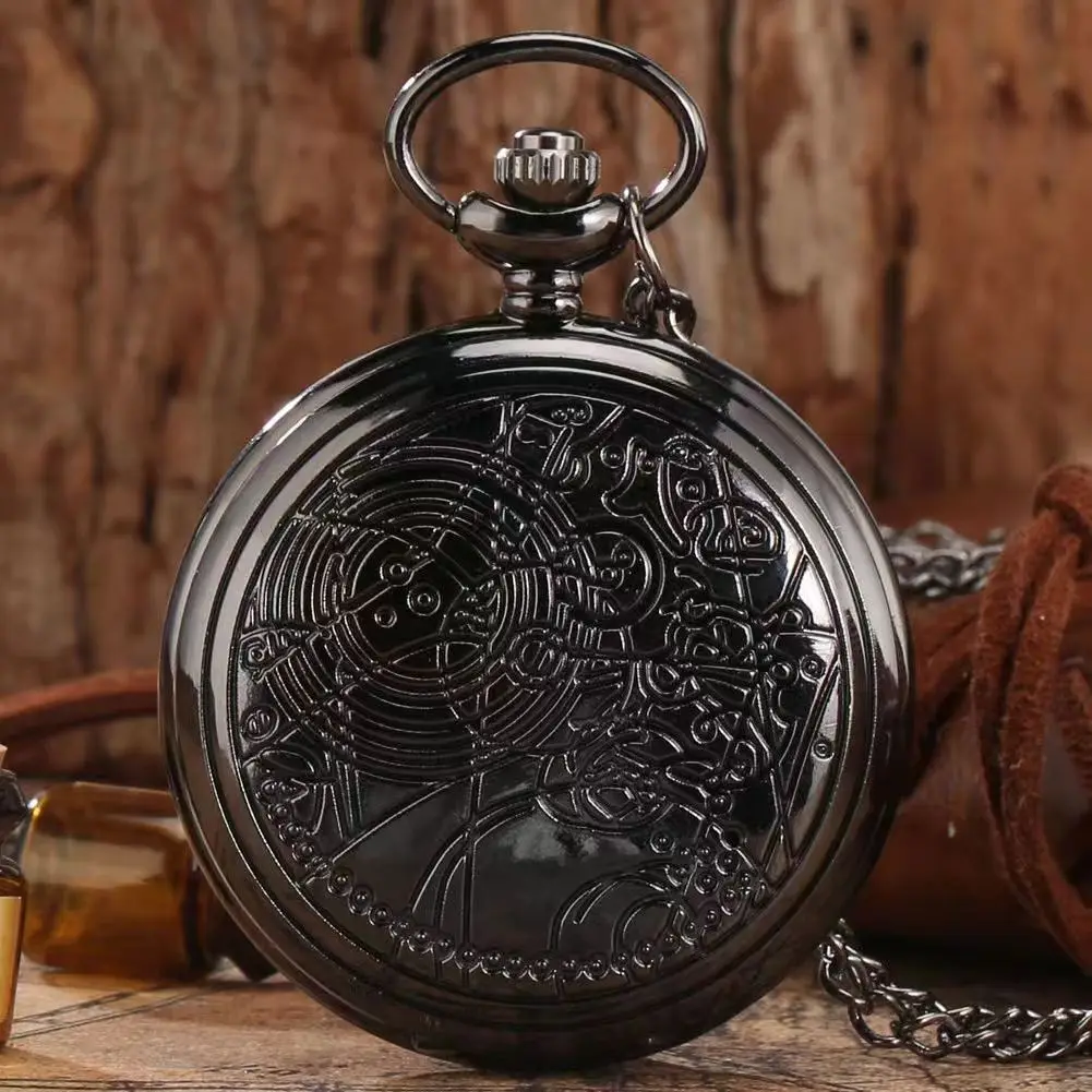 Black Classic Map Rune Pocket Watch Rune Star Carved Starry Sky Quartz Pocket Watch Hanging Watch Jewelry