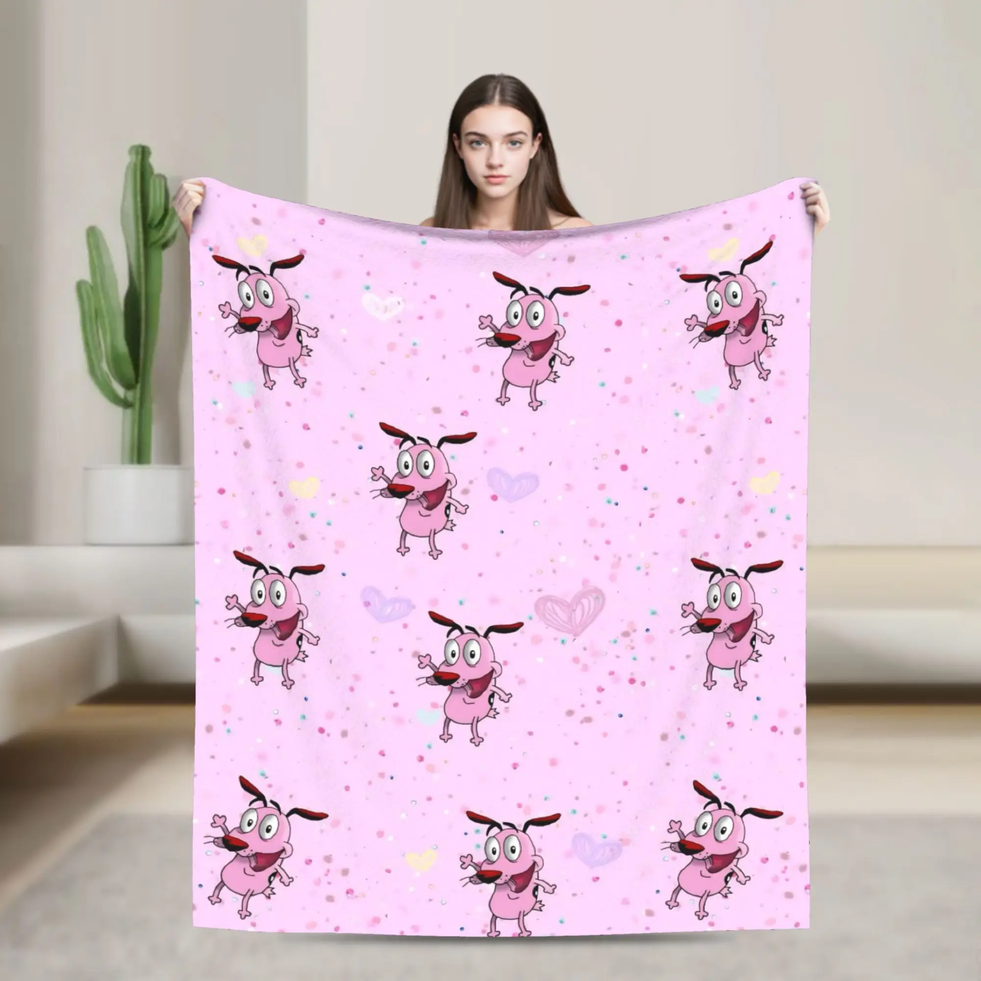Couraged Cowardlys Dogs Knitted Blankets Cartoon Flannel Throw Blanket Bedding Couch Personalised Ultra-Soft Warm Bedspread