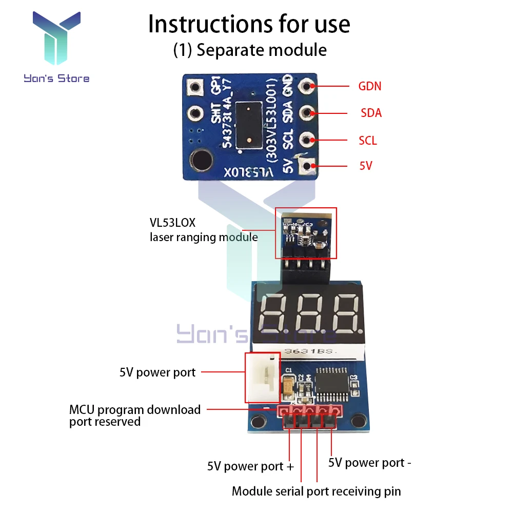 1Pc Ultrasonic Sensor VL53LOX LED Display Ultrasonic Wave Detector Ranging Module Distance Transducer Sensor For Arduino 3.3V-5V