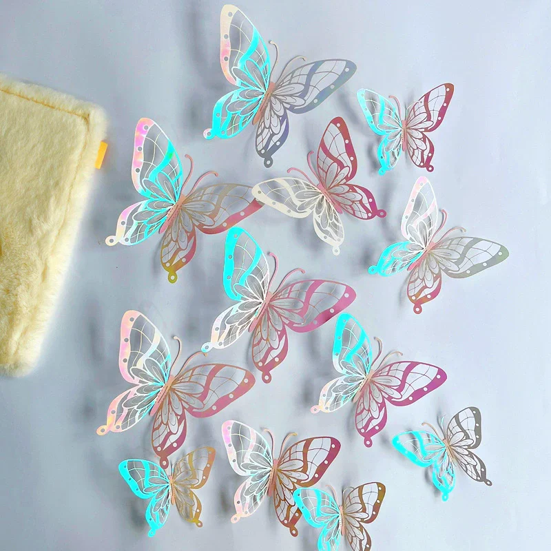 12Pcs/Set 3D Hollow Wall Stickers Butterflies Mirror Wall Art Party Wedding Decoration DIY Home Decor Stickers Fridge Wall Decal