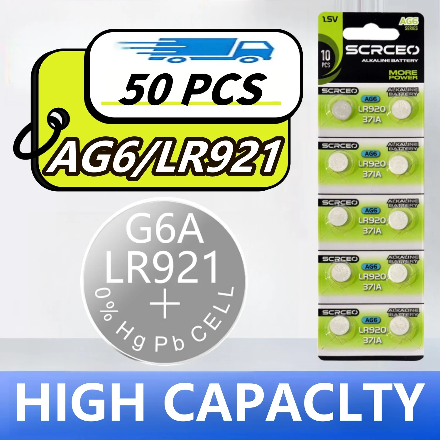 50pcs AG6 Alkaline Battery 1.55V Button Coin Cell 371 SR920SW LR920 SR927 171 370 L921 LR69 SR920 Watch Battery Drop Shipping