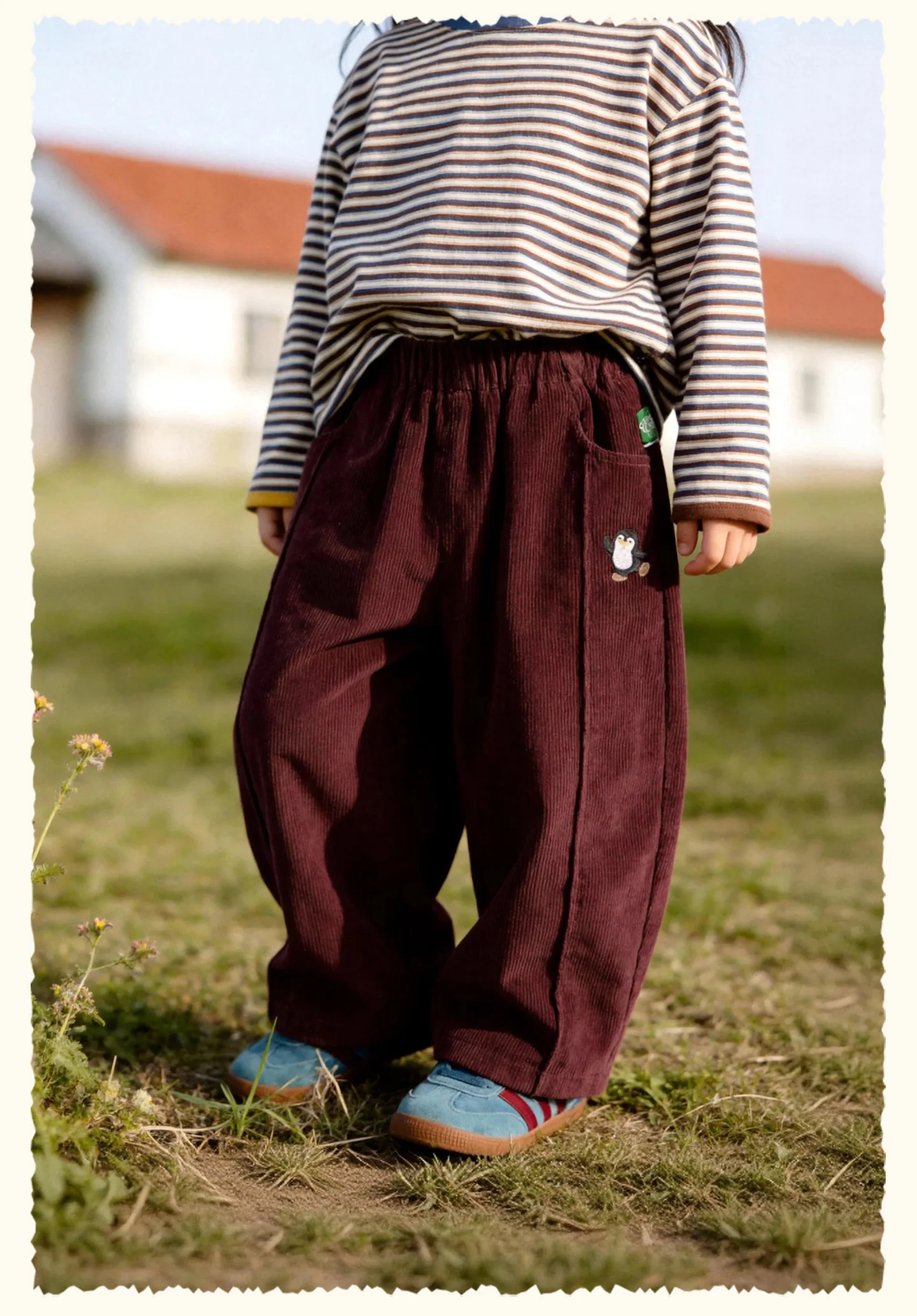 Amila 2026 Herbst Neue Kinder-Freizeithose mit seitlicher Pinguin-Verzierung Vintage Niedliche Atmosphäre Vielseitige Hose – Detail 18