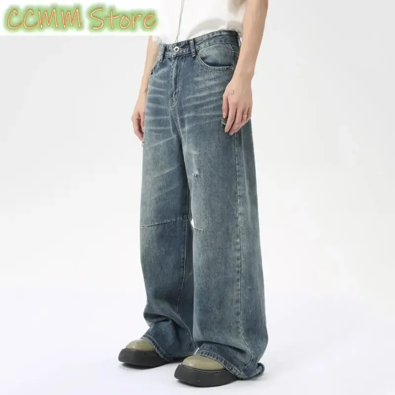 American Style Men's Denim Pants Washing Fashion Loose Men's Straight Trousers Casual Wide Leg Jeans New Summer
