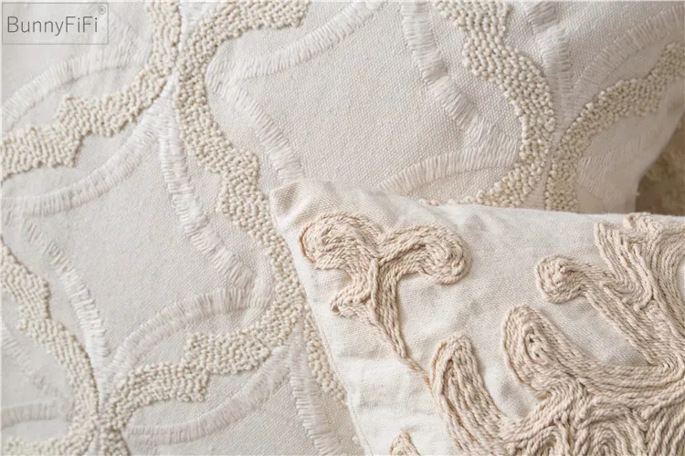Beige Euro Rope Thread Embroidery Cushion Cover Home Decoration Linen Cotton Boho Style Ethnic Pillow Cover 50x50cm Pillow