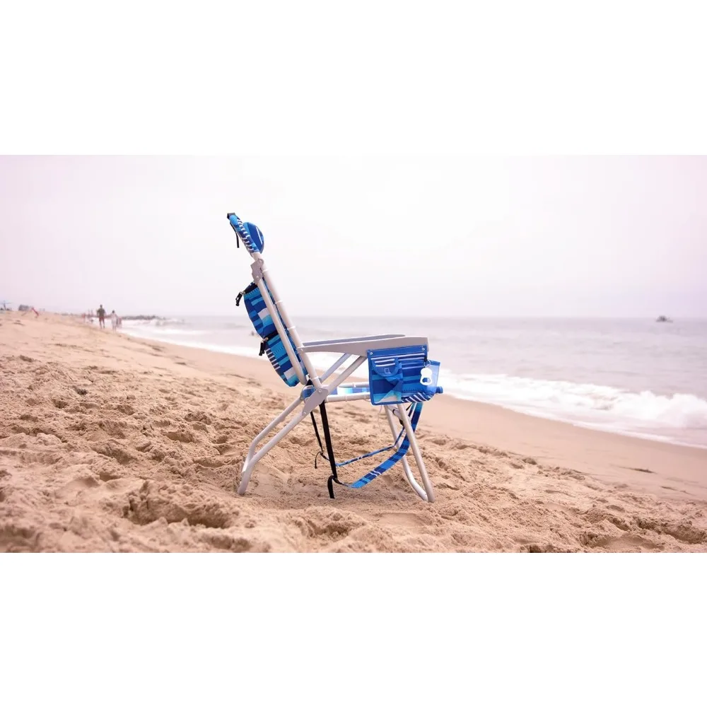 Folding Tall Backpack Beach Chair with 5 Positions, Towel Bar, Cooler and Storage Pouch, Cup Holder and Phone Holder