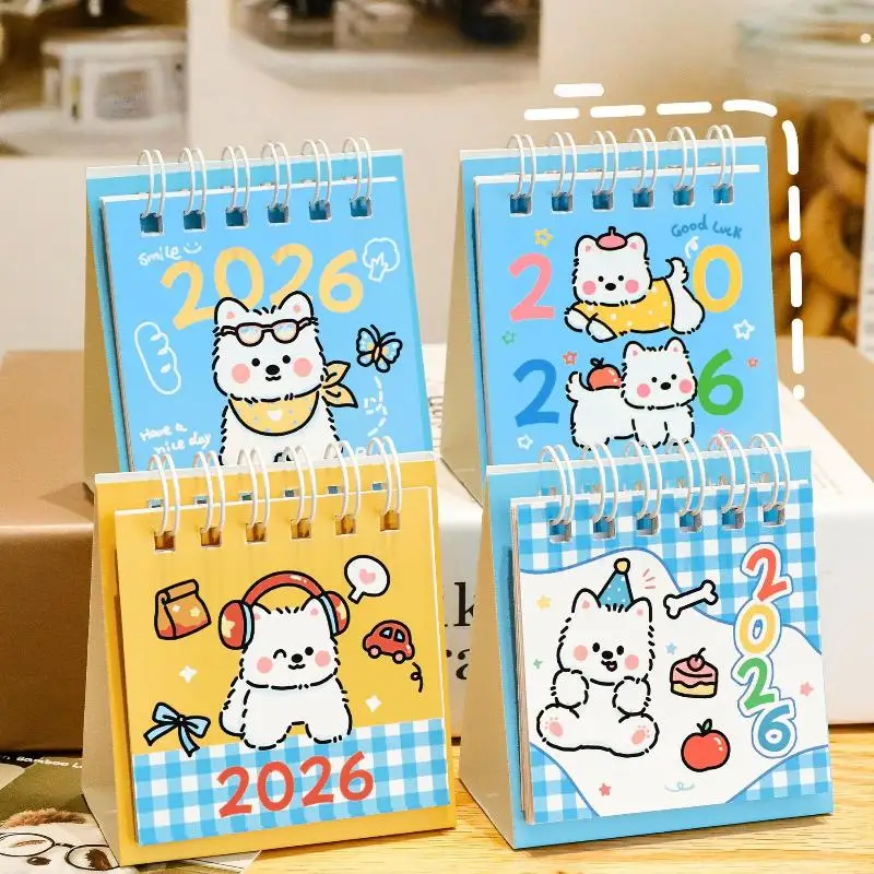 2026 Mini Desk Calendar – Cute Cartoon Dog Design, Portable And Compact For Desktop Or Gift