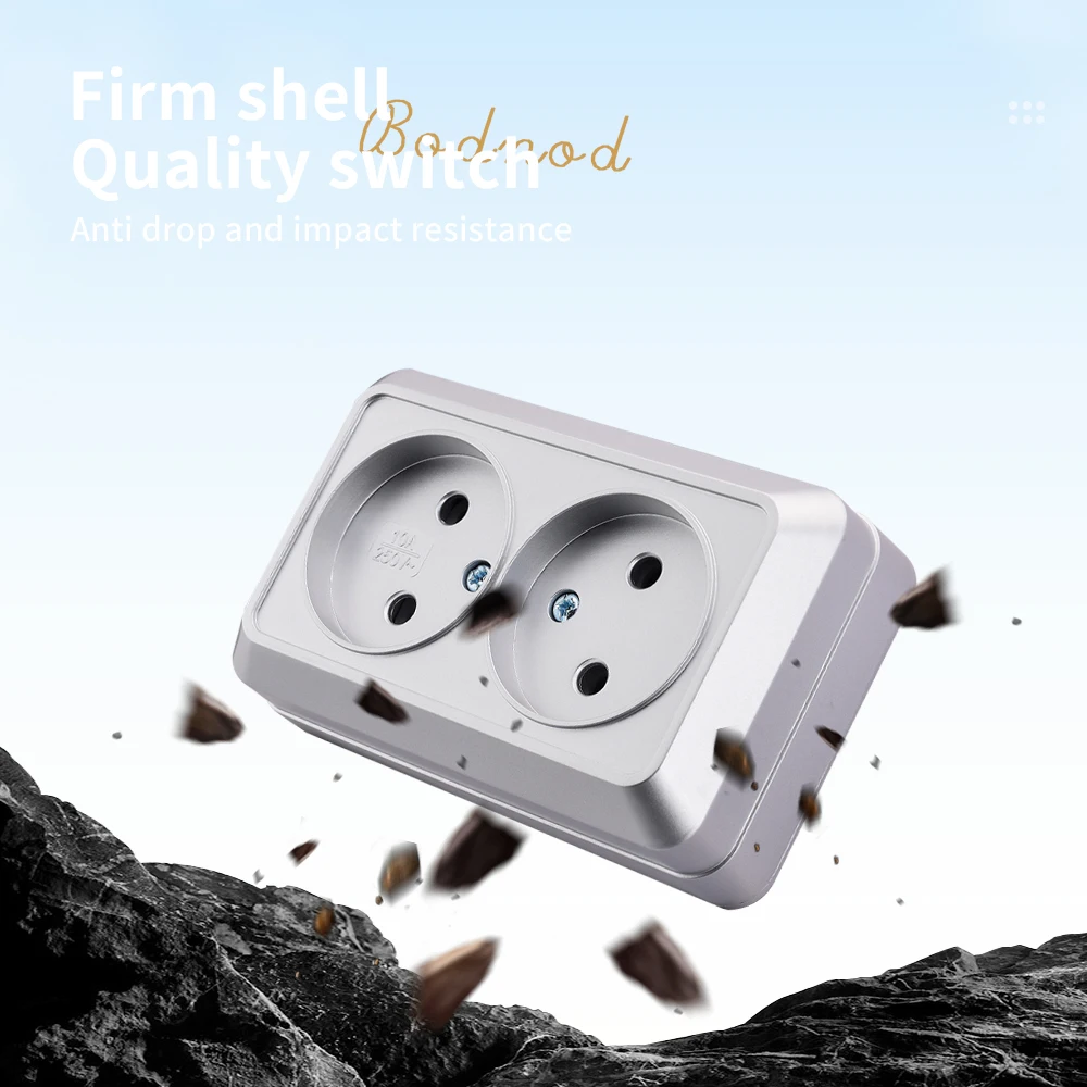 WESA Silvery Wall Surface 2 Socket Plug Exterior Electrical Outlets No Ground Outdoor Power Socket Flame Retardant Paint Plastic