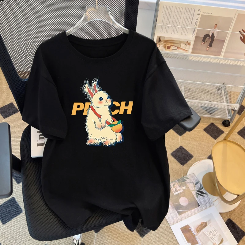 

Chic plus Size Women's T-Shirt round Neck Short Sleeve Shoulder Appropriate Summer Fashionable Top Korean Style Commute Wind
