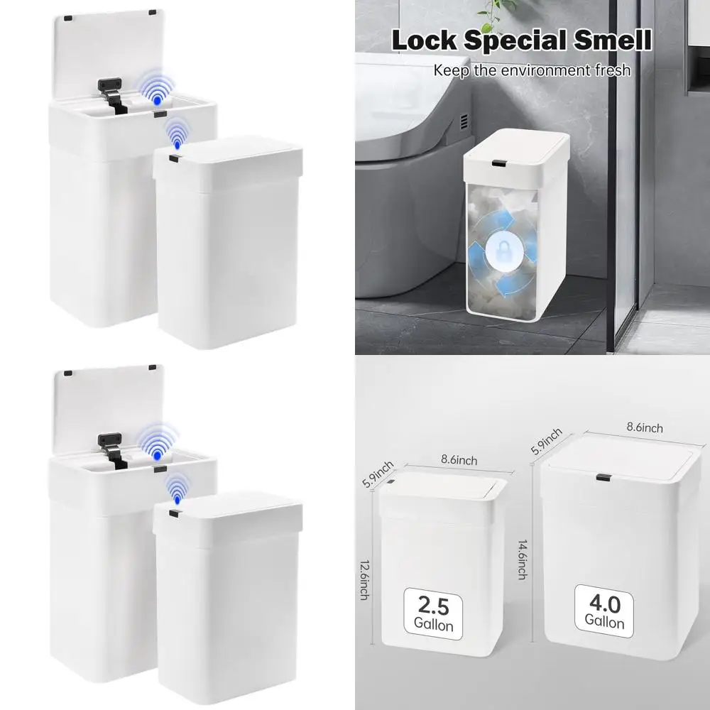 

Smart Motion-Activated Trash Can - 2.5 & 4 Gallon Waterproof Bathroom Bin with Lid, Slim Design for Home or Office