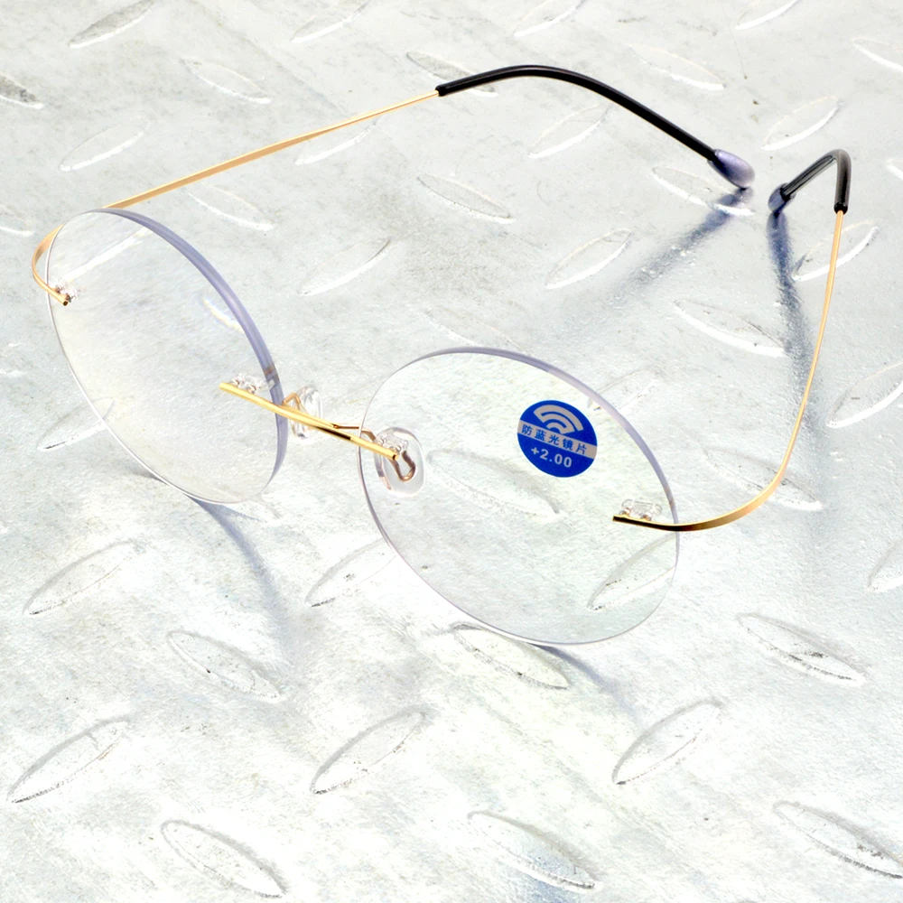 Men Women Ultra Light Gold Frame Round Rimless Antireflective Frameless Multilayer Coating Limited Reading Glasses +1 to +4