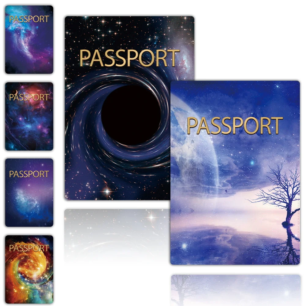 Porte-passeport de voyage en cuir Transparent, porte-cartes d\'identité, porte-cartes de crédit, pochette, motif d\'espace