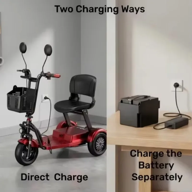 Folding 3-Wheel E-Tricycle 48V Removable Battery Mobility Scooter for Adults Seniors Daily Travel, US EU Warehouse Ready Stock