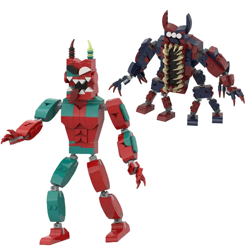 Garten Of Banban 8 الفصل الجديد مزيج أحمر أخضر لعبة مكعبات بناء الوحش، نموذج دمية الوحش ألعاب عيد الميلاد هدايا عيد الميلاد #3