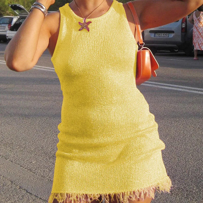 Robe trapèze mince à col rond pour femmes, robes de hanche précieuses, robe de soirée éducative, mode estivale, nouveau streetwear sexy, fibMini