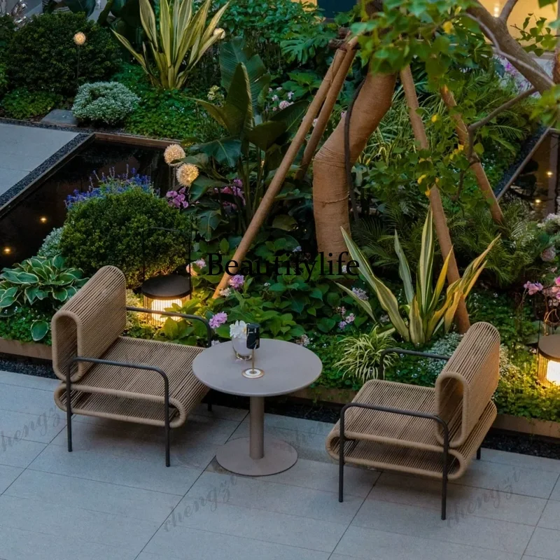 Conjuntos de Muebles de Jardín de Ratán Nórdico, Conjuntos de Muebles de Jardín Minimalistas, Sillón para Exteriores, Muebles de Jardín para Exteriores
