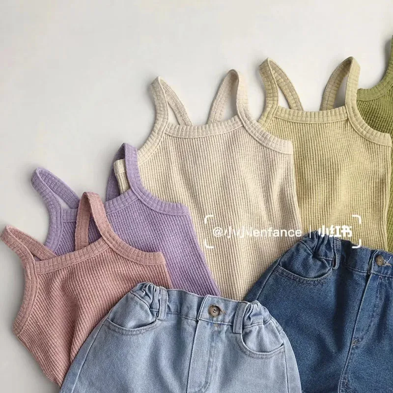 Girl Clothes Pippi Brand 2025 New Summer Traf Enfant Baby T-shirts Cotton Vest Jeans Candy Color Sweet Top Toddler Kids Clothing