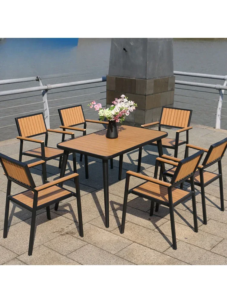 Courtyard Garden Anti-Corrosion Plastic Wood Aluminum Table and Chair Combination Terrace Coffee Shop Outdoor Table and Chair