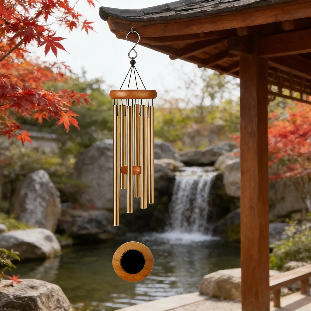 Melodious Deep Tone 6 Aluminum Tubes Wind Chime 26 Inch Gold Gift- For Family Friends Weatherproof Outdoor Garden Decor