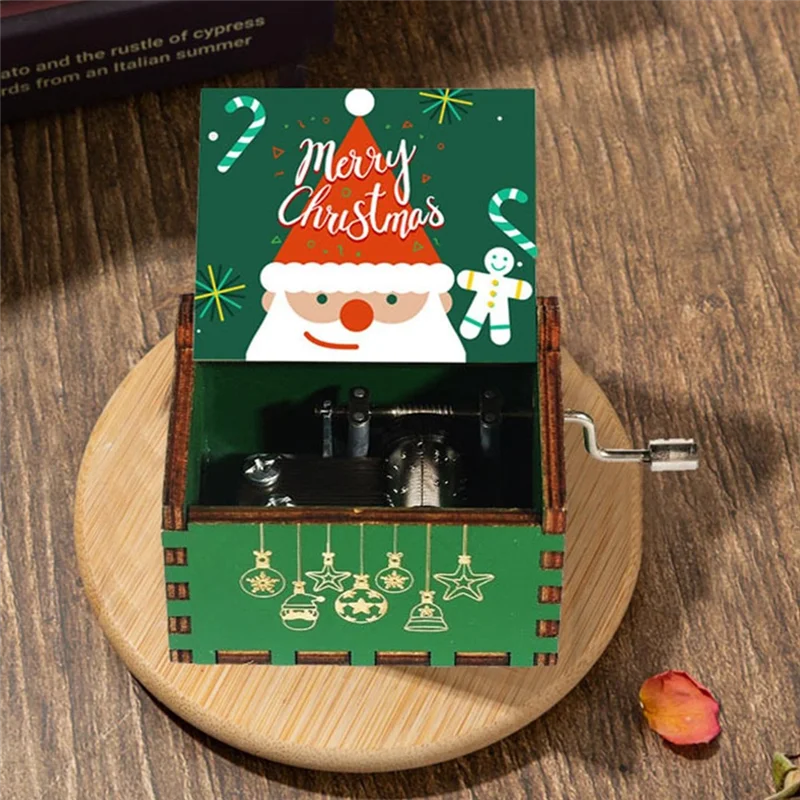 GOOD-Christmas Hand Crank Music Box - Vintage Christmas Music Box, Home Decoration Small Music Box, Family Gift