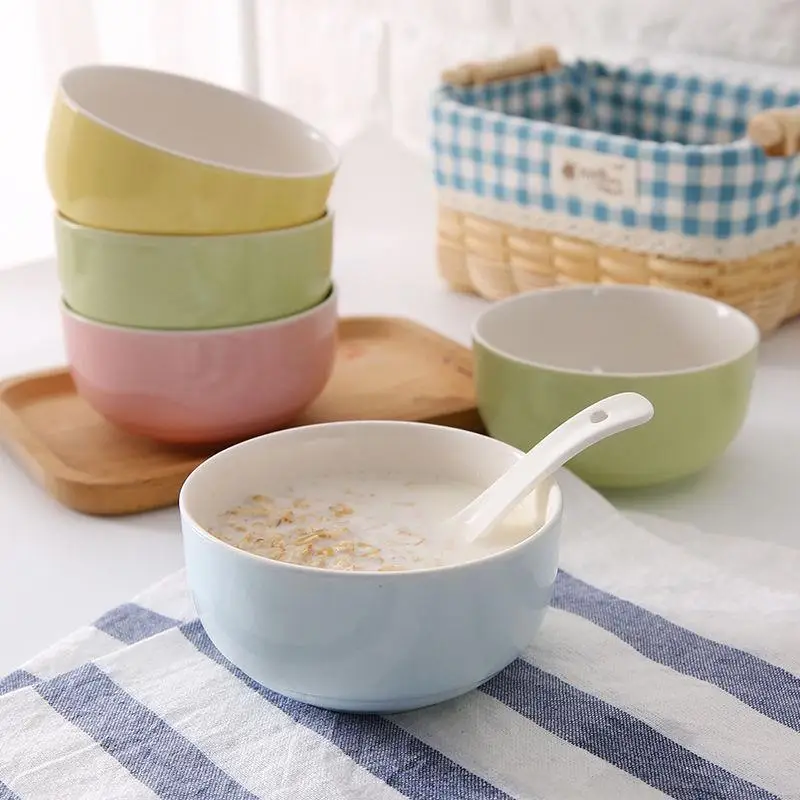 

Скандинавская глазурованная керамическая миска для дома: для супа, риса, овсянки. Креативная посуда, подарок. Простая круглая миска для взрослых.