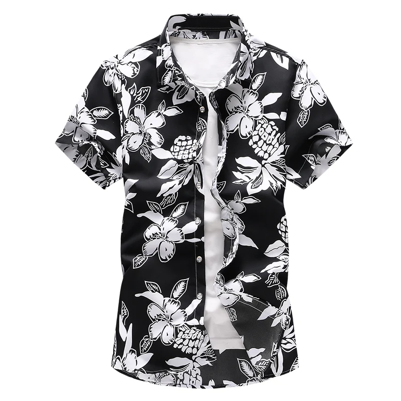 Summer New Arrival Shirts Men Fashion Flower Print Short Sleeve Hawaiian Shirt Male Casual Flower Slim Fit Beach Shirts Plus 7XL