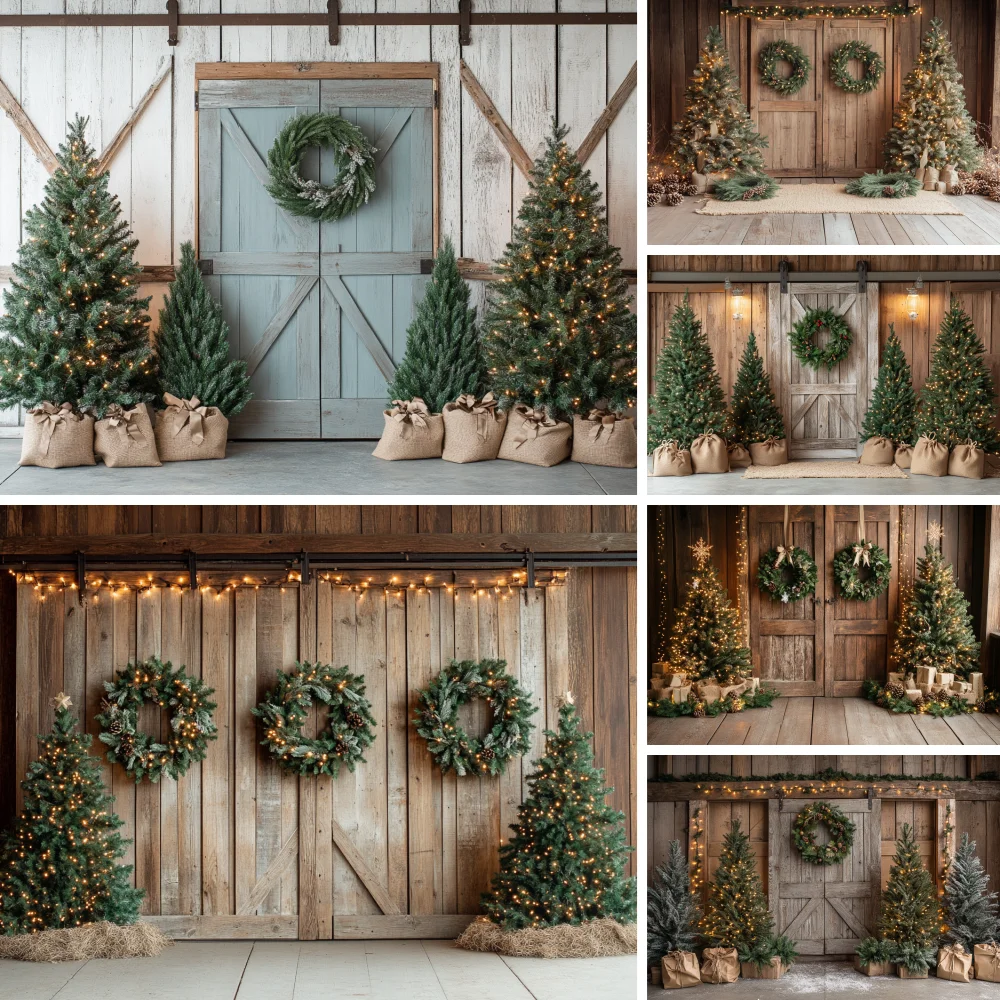 

Photography Background Winter Christmas Forest House Snowy Wooden door Kids Family Portrait Decor Backdrop Photo Studio