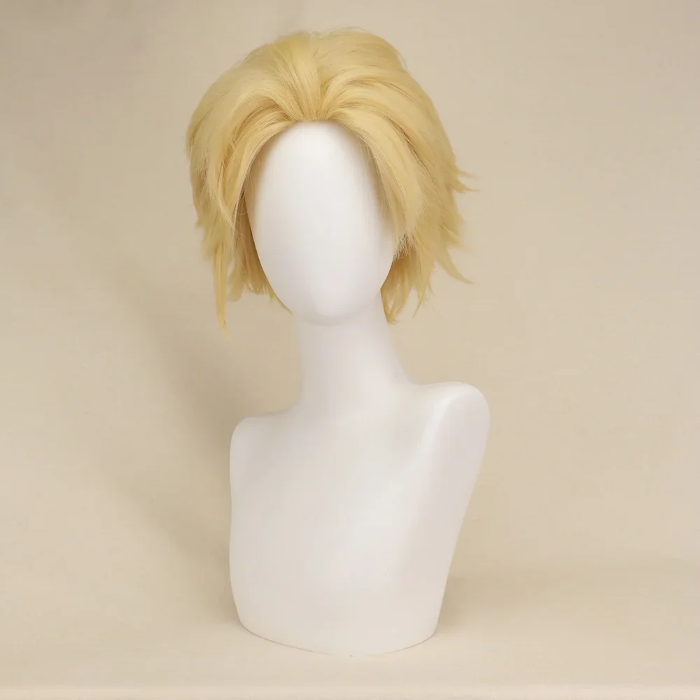 QQXCAIW krótkie kręcone męskie męskie Cosplay blond 35 Cm syntetyczne peruki do włosów