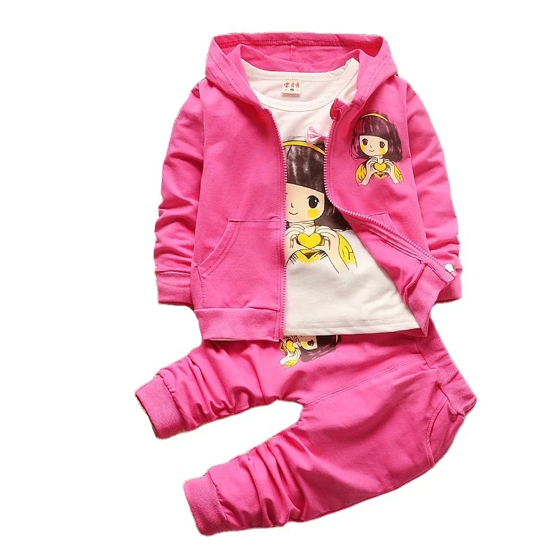 

New Autumn Baby Clothes Set Children Girls Casual Cartoon Hooded Jacket T-Shirt Pants 3Pcs/Sets Infant Clothing Kids Tracksuits