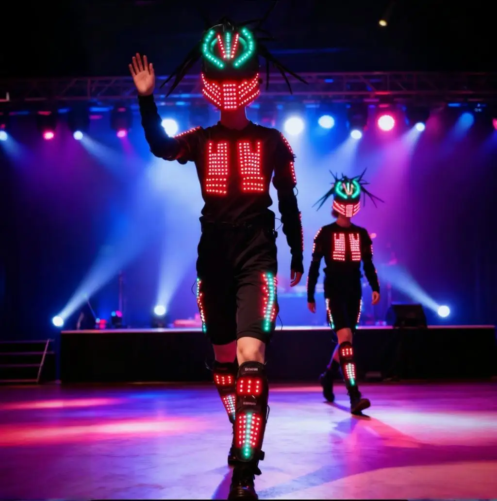 

Светодиодный мигающий костюм робота, светящаяся броня, световой шолом для мужчин и женщин, сценический аксессуар для ночного клуба, бара, танцев