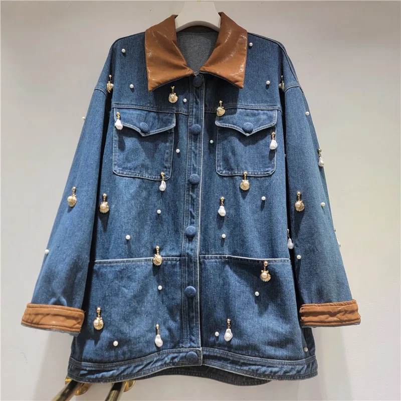 

SuperAen 2025 осень и зима новый модный дизайн вышитые расклешенные джинсовые куртки для женщин свободные пальто
