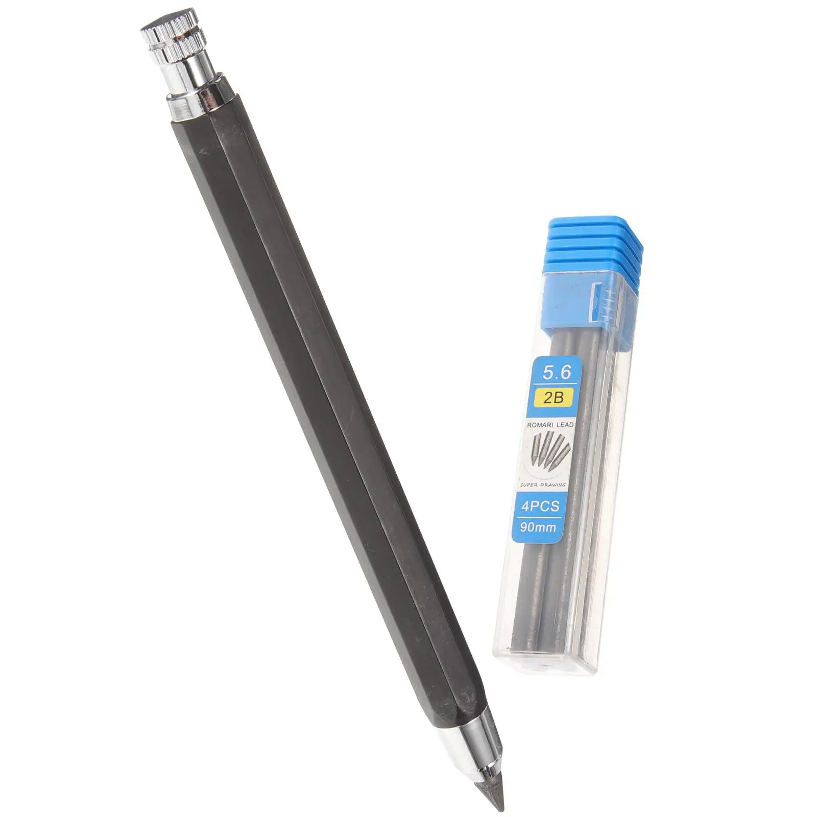 

5 6mm Metal Automatic Pencils Black 2B Refills Boxed Drawing Mechanical Pencils Students Gifts Portable Stationery Supplies