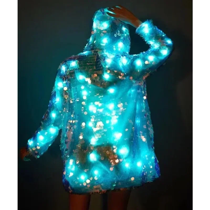 Sequins LED Jacket Women Christmas Nightclub Party Light Up Clothing Fancy Rave Costume DJ Gogo Dancer Clothes Street Dance Wear